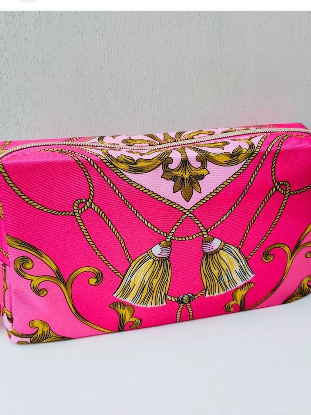 Estee Lauder Hot Pink and Gold Tassel Cosmetic Pouch new